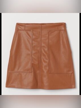 H&M Faux Leather Mini Skirt in Cognac Brown